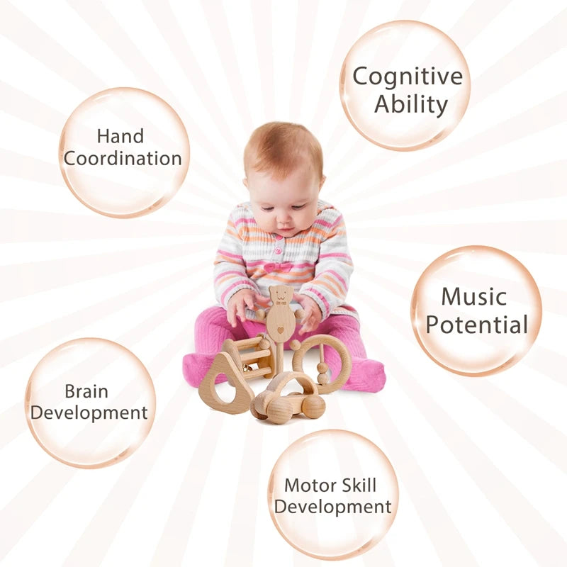 Houten baby bijtspeeltje – educatief & veilig