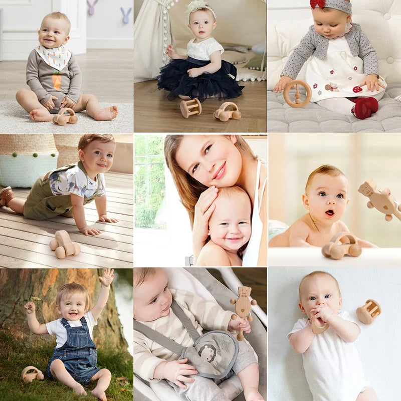 Houten baby bijtspeeltje – educatief & veilig