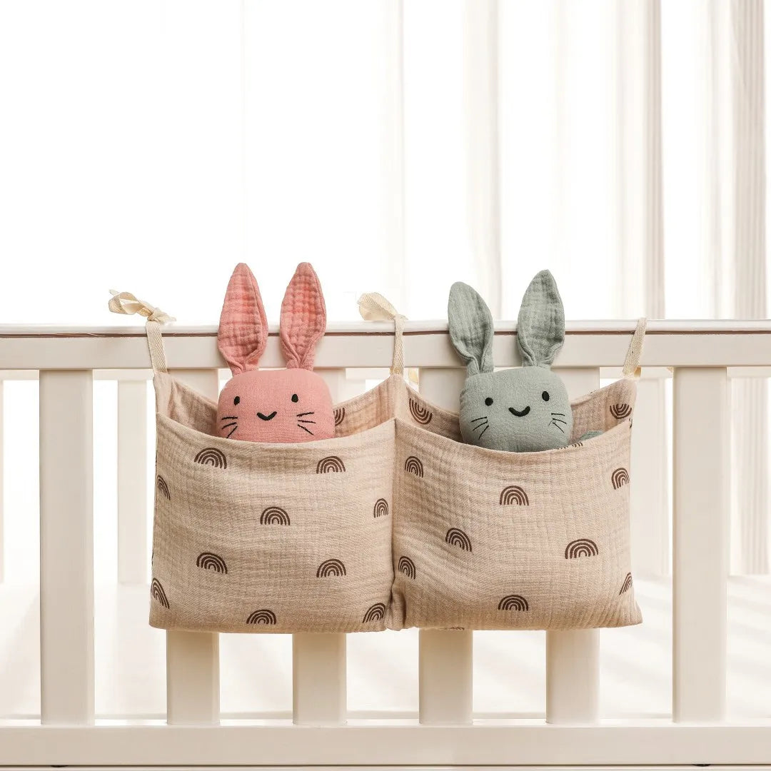 Opbergzak voor babybox – 39x20 cm – dubbele vakken – zachte katoenen organizer