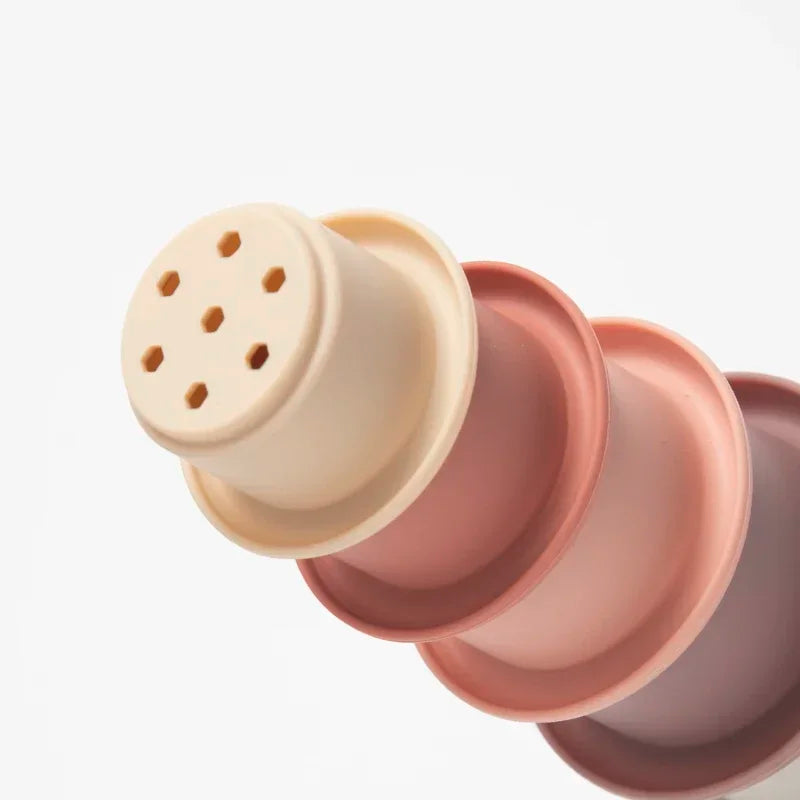 Siliconen stapelbekers – BPA-vrij – 7-delig – educatief bouwspeelgoed voor baby’s & peuters