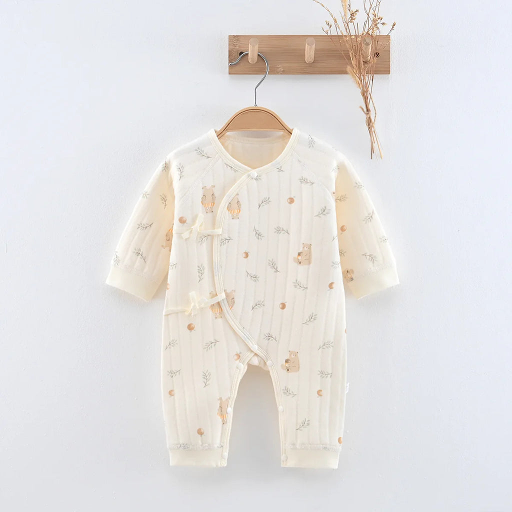 Baby romper met lange mouwen – 3-laags katoen – lente/herfst – unisex kruippakje/boxpakje voor pasgeborenen