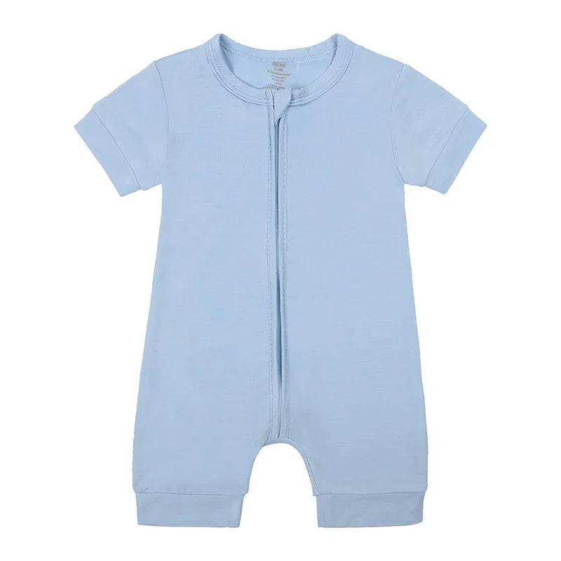 Zomer romper baby – korte mouwen – bamboevezel met rits – 3–24 maanden