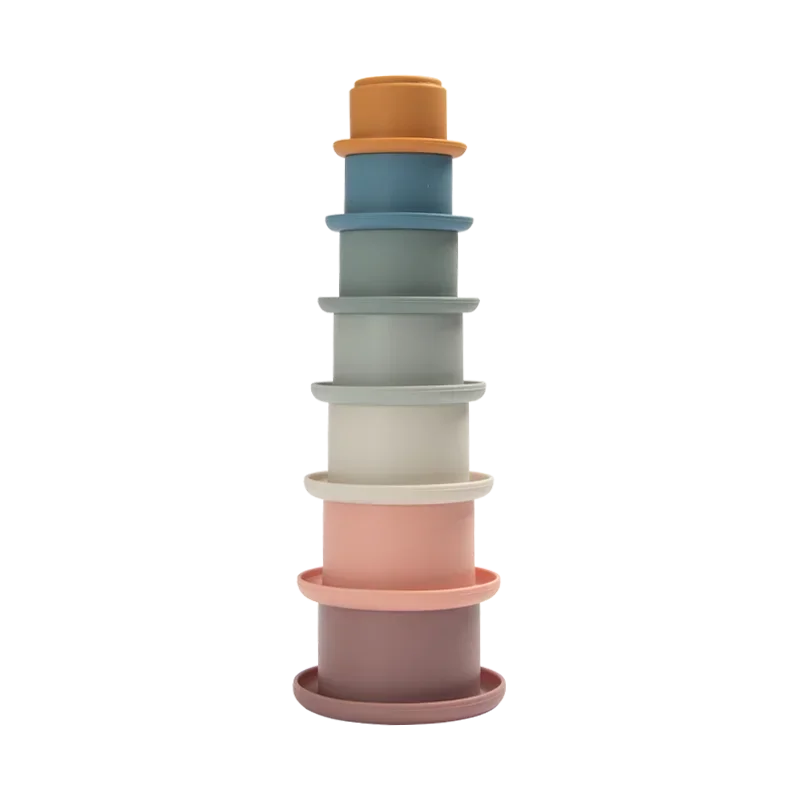 Siliconen stapelbekers – BPA-vrij – 7-delig – educatief bouwspeelgoed voor baby’s & peuters