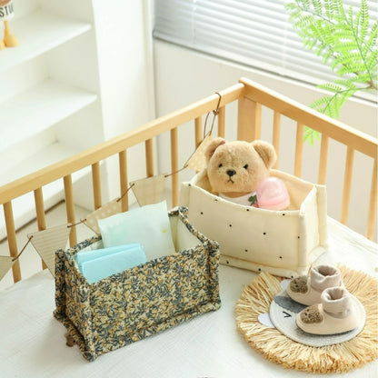 Katoenen opbergmand met bloemenprint – gewatteerd – multifunctioneel voor luiers, verzorging