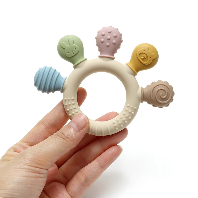 Multicolor Siliconen Baby Ring Bijtring – Sensorisch Speelgoed voor Tandjes & Gum Relief