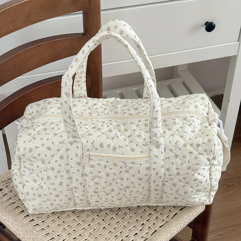 Gewatteerde katoenen mommy travel bag – 40x27x22 cm – grote capaciteit – bloemenprint & crossbody