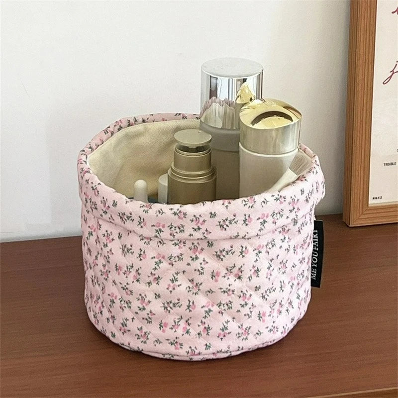 Opbergmand met bloemenprint - voor make-up, toiletartikelen of babyspullen