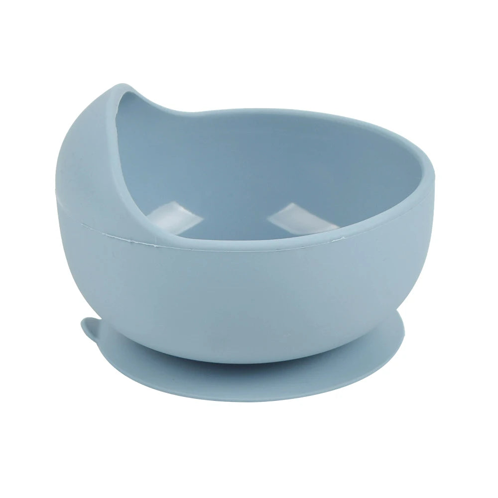 Baby siliconen eetset – bord, kom, houten lepel & vork – BPA-vrij & antislip