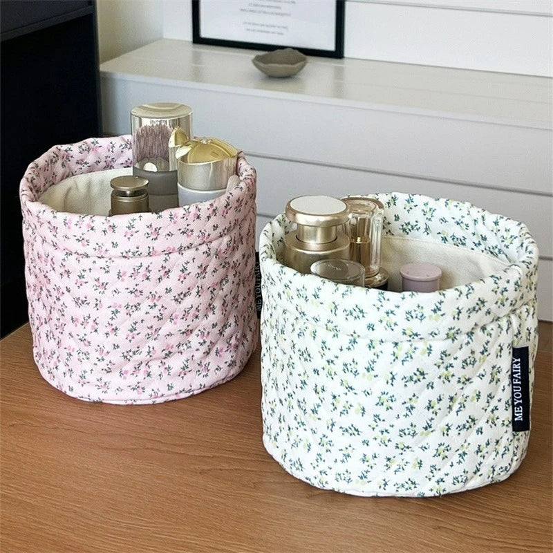 Opbergmand met bloemenprint - voor make-up, toiletartikelen of babyspullen