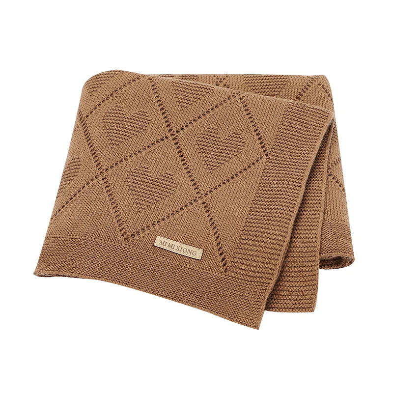 Gebreide babydeken katoen met hartjes – 90x70 cm – voor wieg, kinderwagen & swaddle