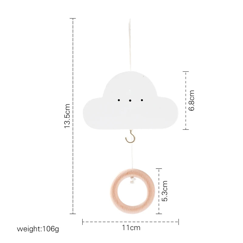 Houten mobiel – met konijntjes & speelse figuurtjes – voor babybed of commode