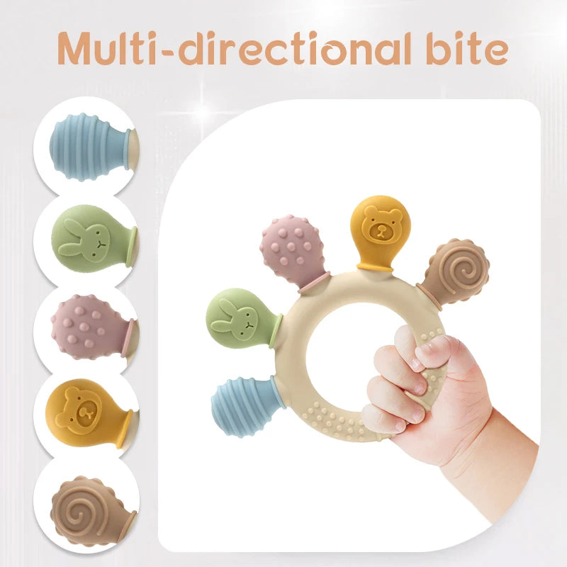 Multicolor Siliconen Baby Ring Bijtring – Sensorisch Speelgoed voor Tandjes & Gum Relief