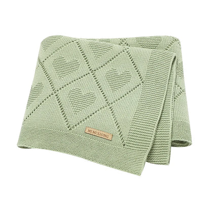 Gebreide babydeken katoen met hartjes – 90x70 cm – voor wieg, kinderwagen & swaddle