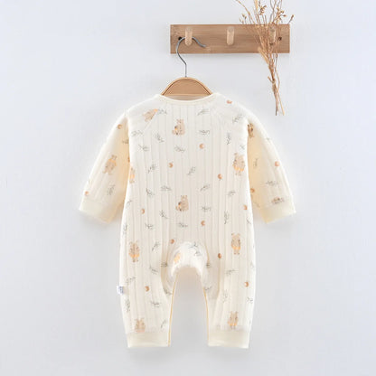 Baby romper met lange mouwen – 3-laags katoen – lente/herfst – unisex kruippakje/boxpakje voor pasgeborenen
