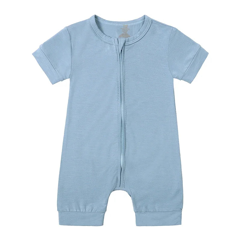 Zomer romper baby – korte mouwen – bamboevezel met rits – 3–24 maanden