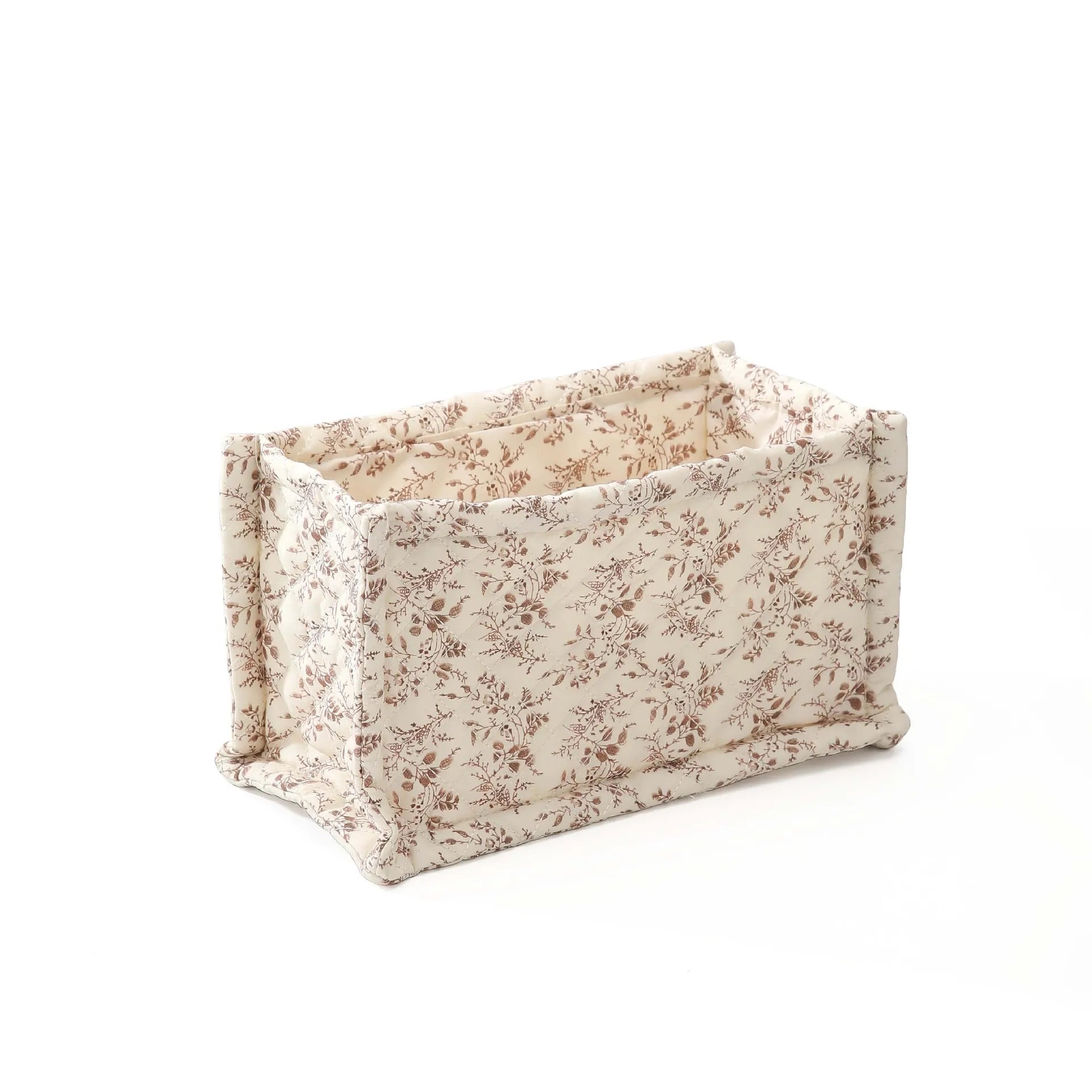 Katoenen opbergmand met bloemenprint – gewatteerd – multifunctioneel voor luiers, verzorging