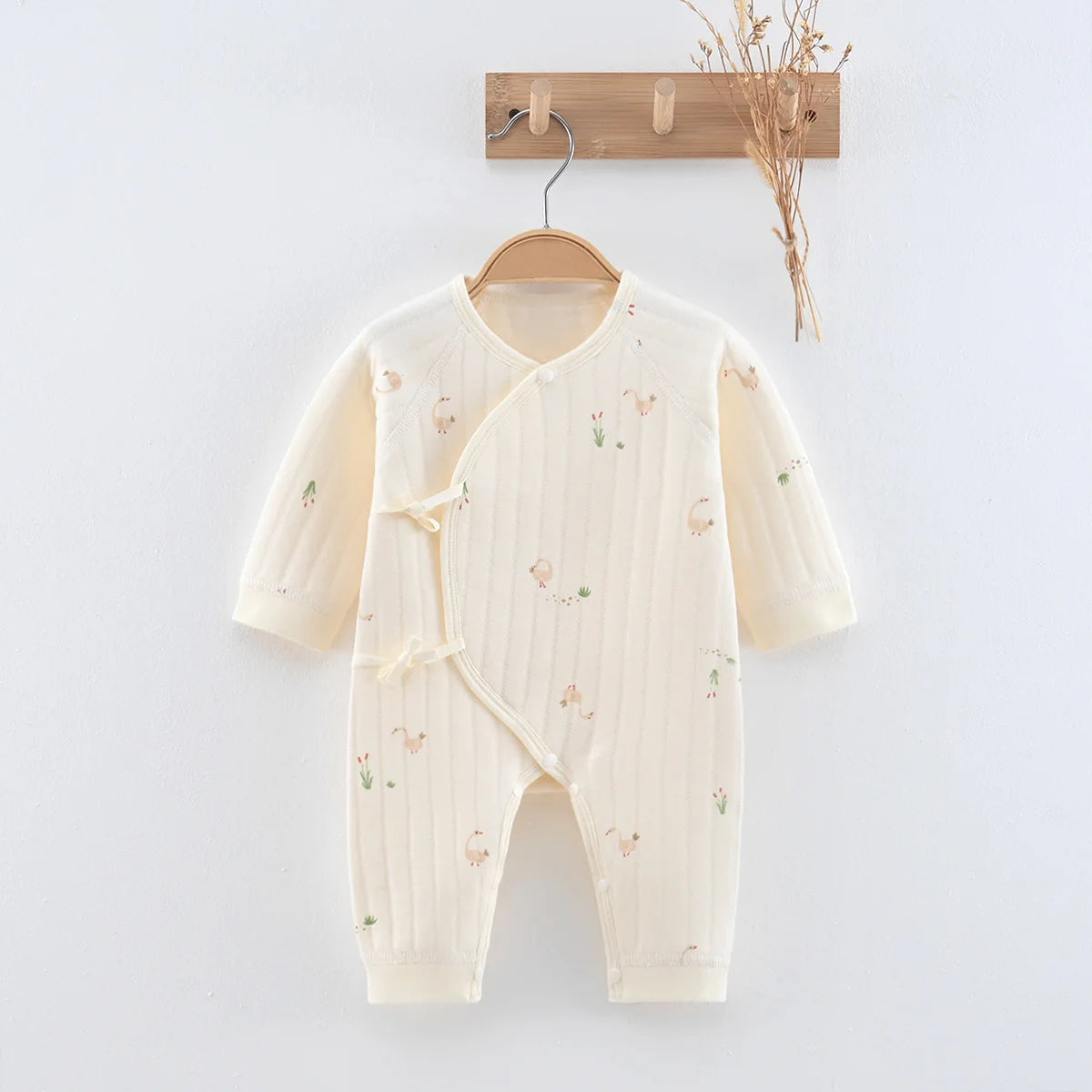 Baby romper met lange mouwen – 3-laags katoen – lente/herfst – unisex kruippakje/boxpakje voor pasgeborenen