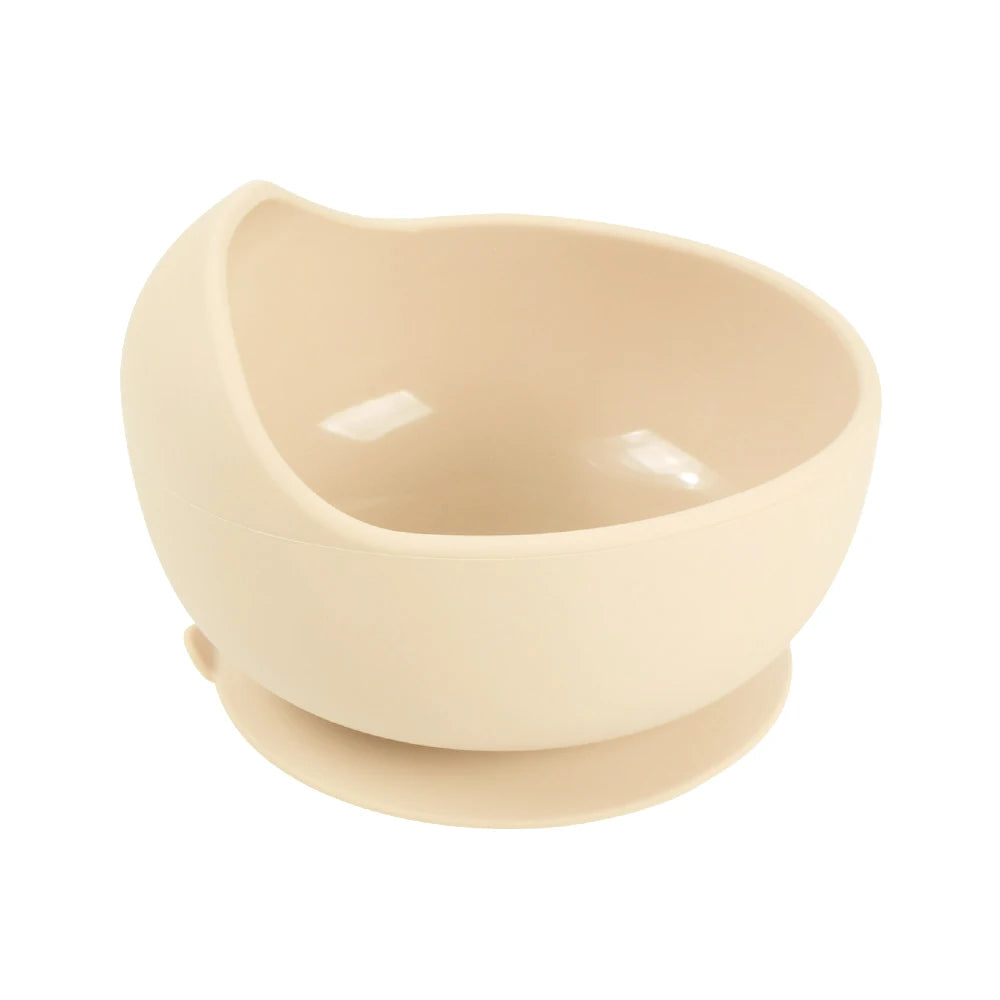 Baby siliconen eetset – bord, kom, houten lepel & vork – BPA-vrij & antislip