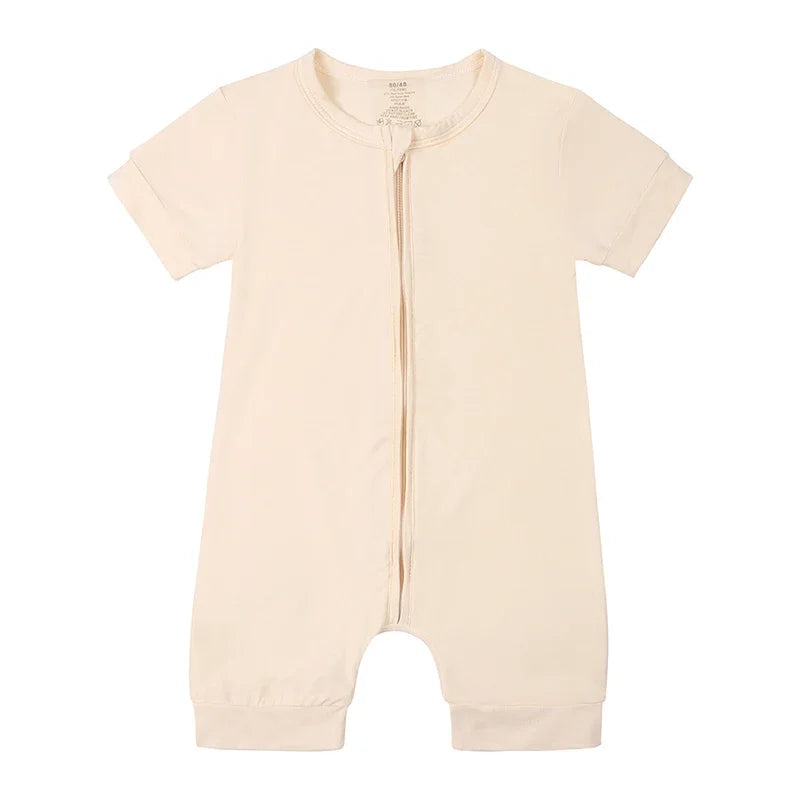Zomer romper baby – korte mouwen – bamboevezel met rits – 3–24 maanden