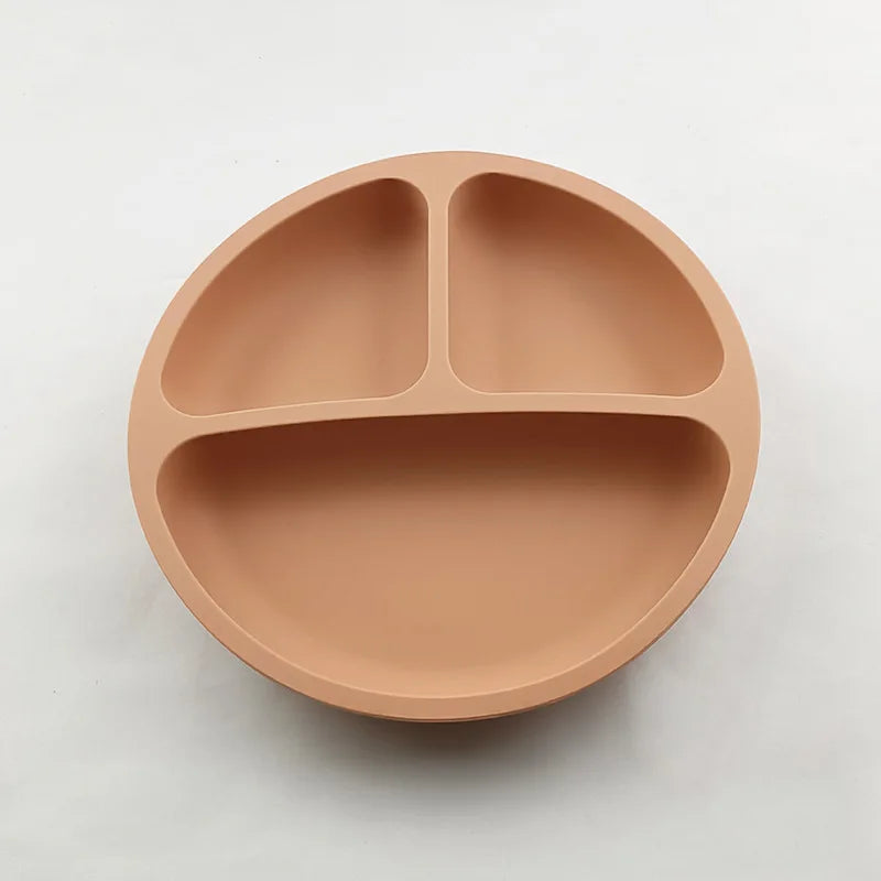 Baby siliconen eetset – bord, kom, houten lepel & vork – BPA-vrij & antislip