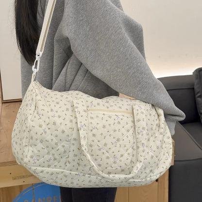 Gewatteerde katoenen mommy travel bag – 40x27x22 cm – grote capaciteit – bloemenprint & crossbody