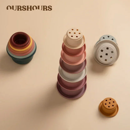 Siliconen stapelbekers – BPA-vrij – 7-delig – educatief bouwspeelgoed voor baby’s & peuters
