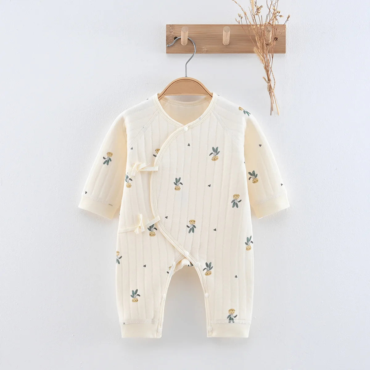 Baby romper met lange mouwen – 3-laags katoen – lente/herfst – unisex kruippakje/boxpakje voor pasgeborenen