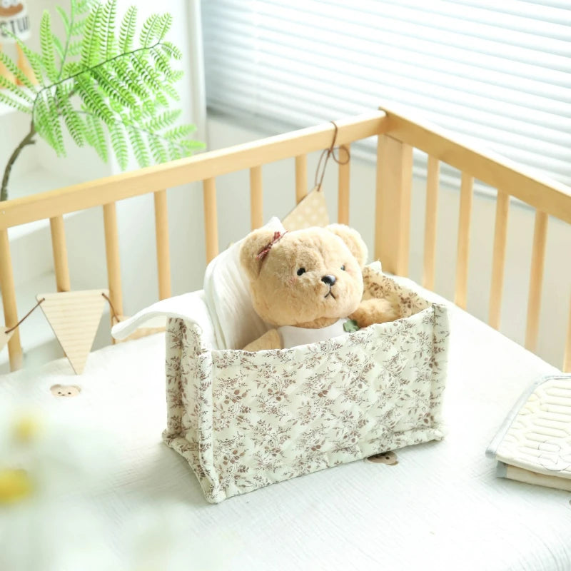 Katoenen opbergmand met bloemenprint – gewatteerd – multifunctioneel voor luiers, verzorging