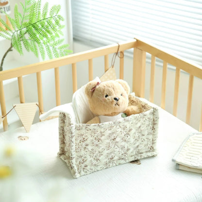Katoenen opbergmand met bloemenprint – gewatteerd – multifunctioneel voor luiers, verzorging