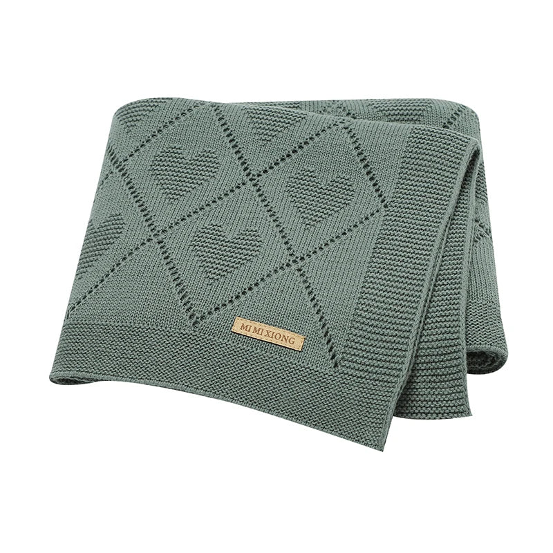 Gebreide babydeken katoen met hartjes – 90x70 cm – voor wieg, kinderwagen & swaddle
