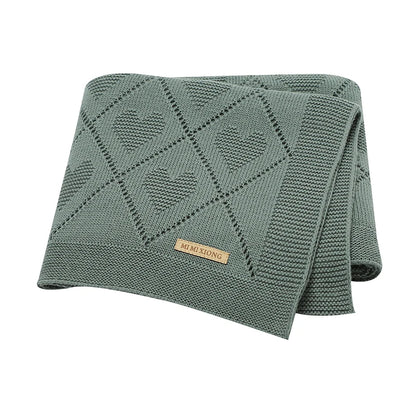 Gebreide babydeken katoen met hartjes – 90x70 cm – voor wieg, kinderwagen & swaddle