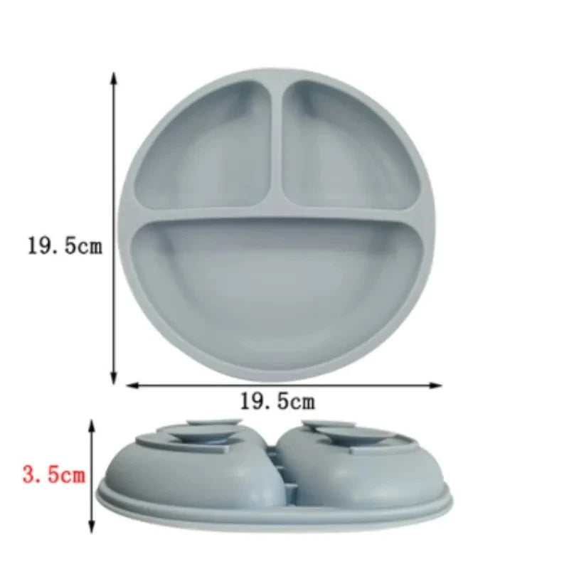 Baby siliconen eetset – bord, kom, houten lepel & vork – BPA-vrij & antislip