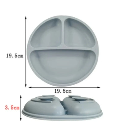 Baby siliconen eetset – bord, kom, houten lepel & vork – BPA-vrij & antislip