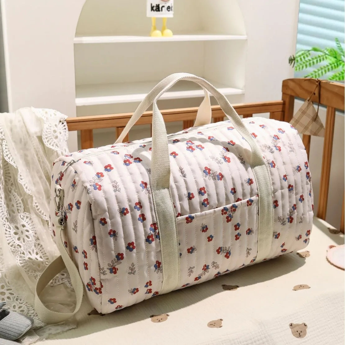Waterdichte mommy bag – 48x28x24 cm – grote capaciteit – bloemenprint & multifunctioneel ontwerp
