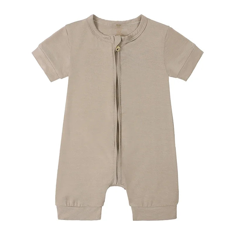 Zomer romper baby – korte mouwen – bamboevezel met rits – 3–24 maanden