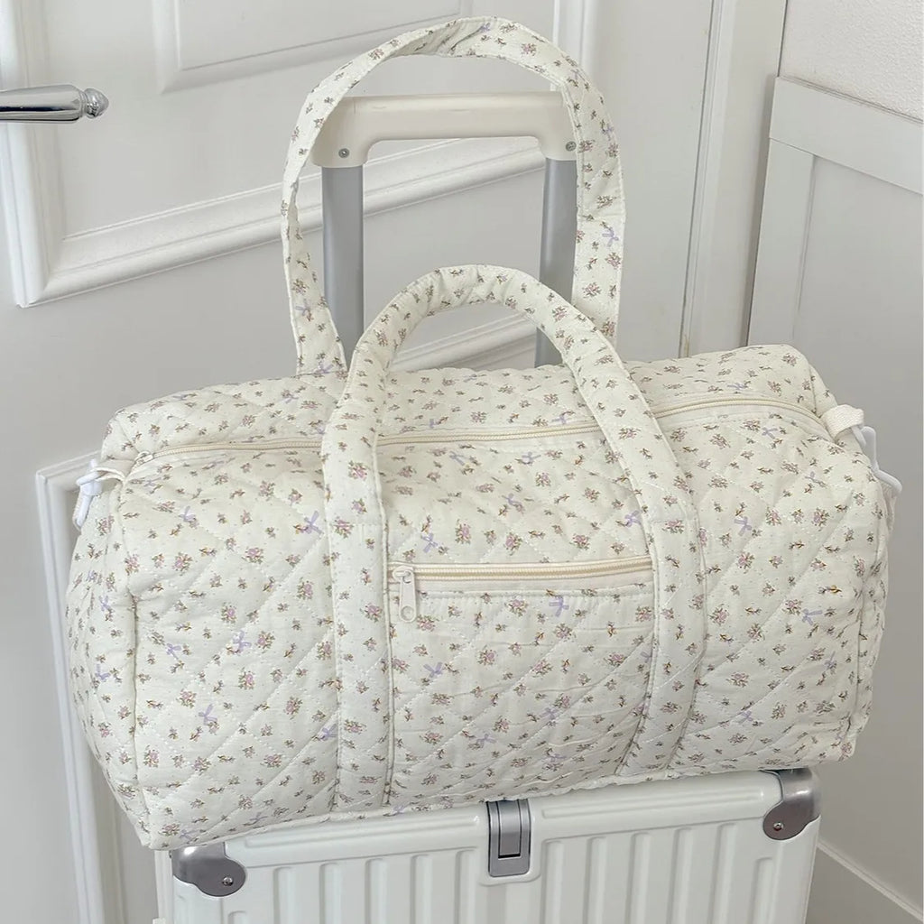 Gewatteerde katoenen mommy travel bag – 40x27x22 cm – grote capaciteit – bloemenprint & crossbody