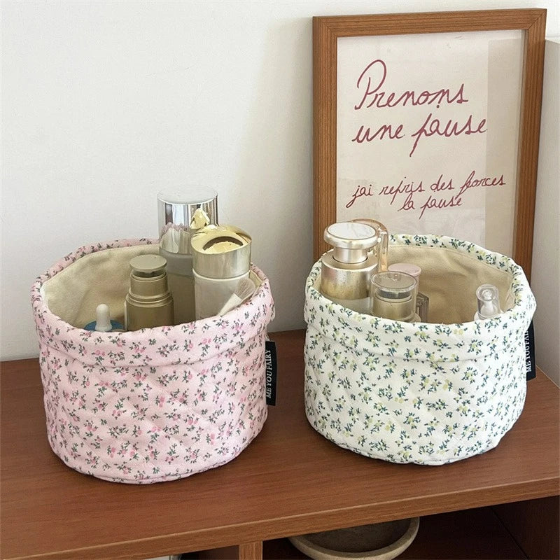 Opbergmand met bloemenprint - voor make-up, toiletartikelen of babyspullen