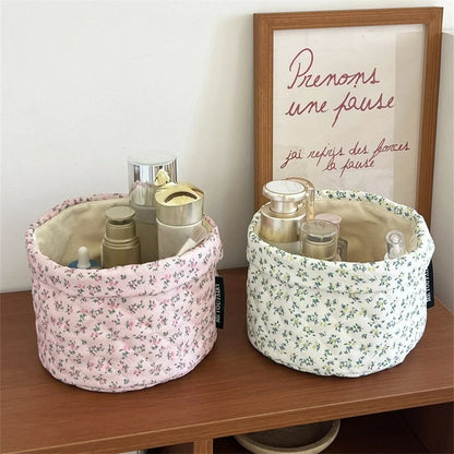 Opbergmand met bloemenprint - voor make-up, toiletartikelen of babyspullen