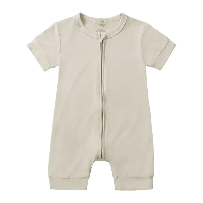 Zomer romper baby – korte mouwen – bamboevezel met rits – 3–24 maanden