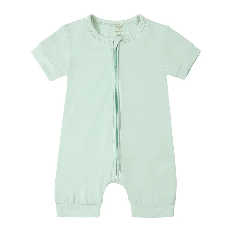 Zomer romper baby – korte mouwen – bamboevezel met rits – 3–24 maanden