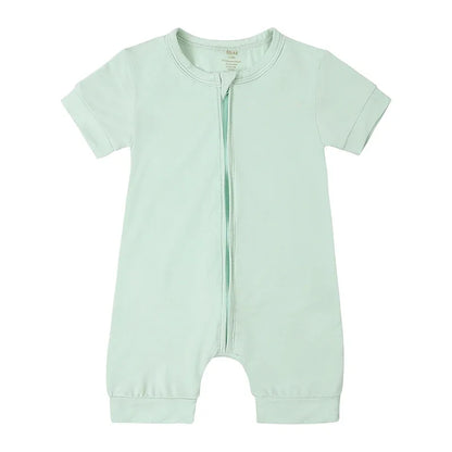 Zomer romper baby – korte mouwen – bamboevezel met rits – 3–24 maanden