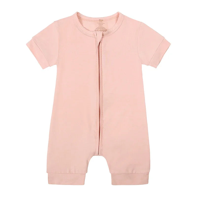 Zomer romper baby – korte mouwen – bamboevezel met rits – 3–24 maanden