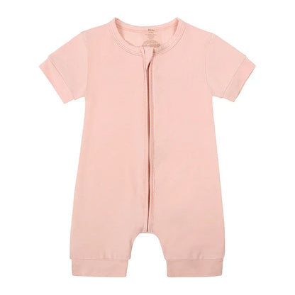 Zomer romper baby – korte mouwen – bamboevezel met rits – 3–24 maanden