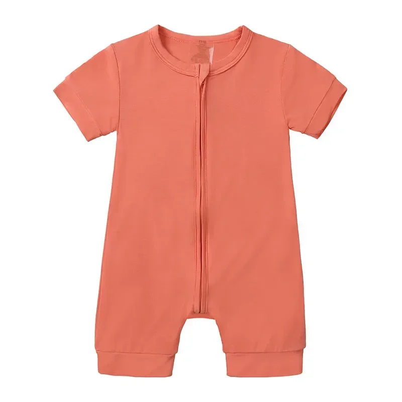 Zomer romper baby – korte mouwen – bamboevezel met rits – 3–24 maanden