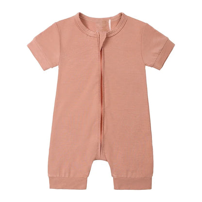Zomer romper baby – korte mouwen – bamboevezel met rits – 3–24 maanden